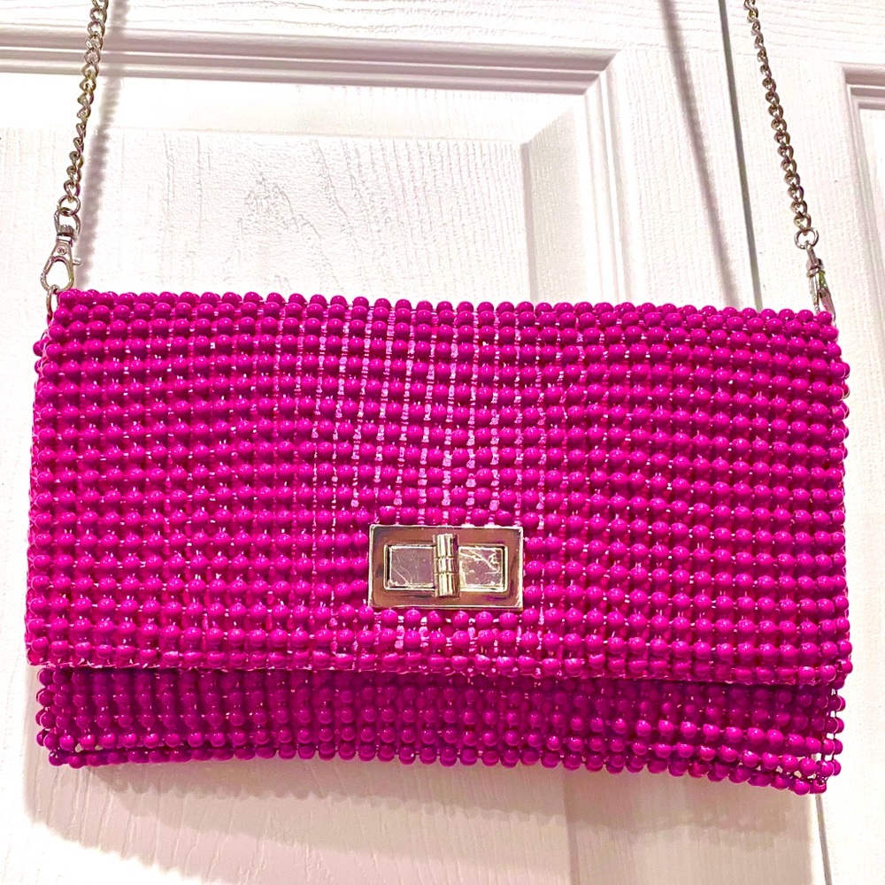 Fuchsia beaded BCBG cocktail purse